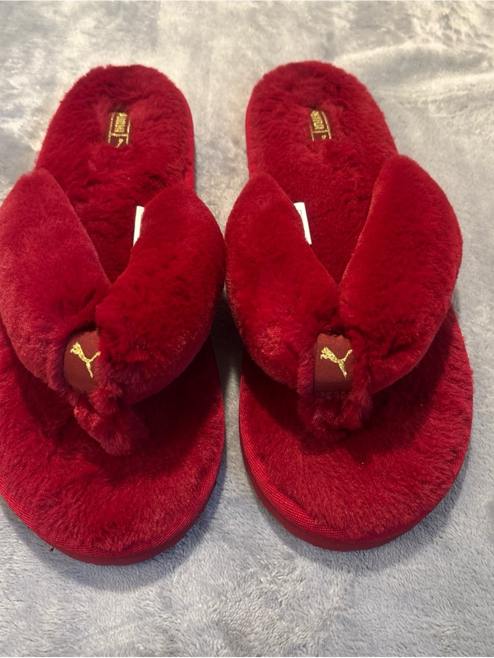 PUMA Women's Plush Red Flip Flop Slippers